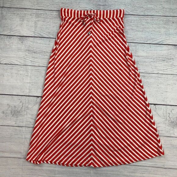 Joules Long Skirt sz 4 Small Red White Striped A-line 32.5" Length - Picture 1 of 8